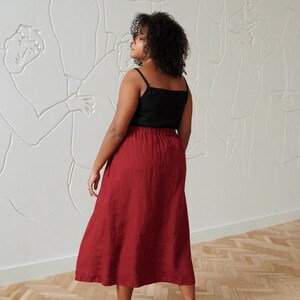 Fern burgundy red skirt - Long linen skirt - High waist linen skirt - Soft linen skirt - Washed linen skirt - Maxi skirt image 4