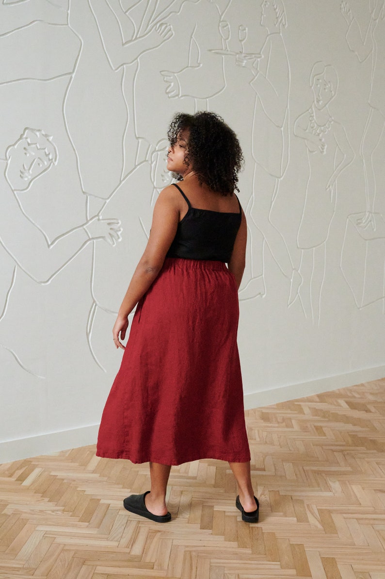 Fern burgundy red skirt - Long linen skirt - High waist linen skirt - Soft linen skirt - Washed linen skirt - Maxi skirt image 4