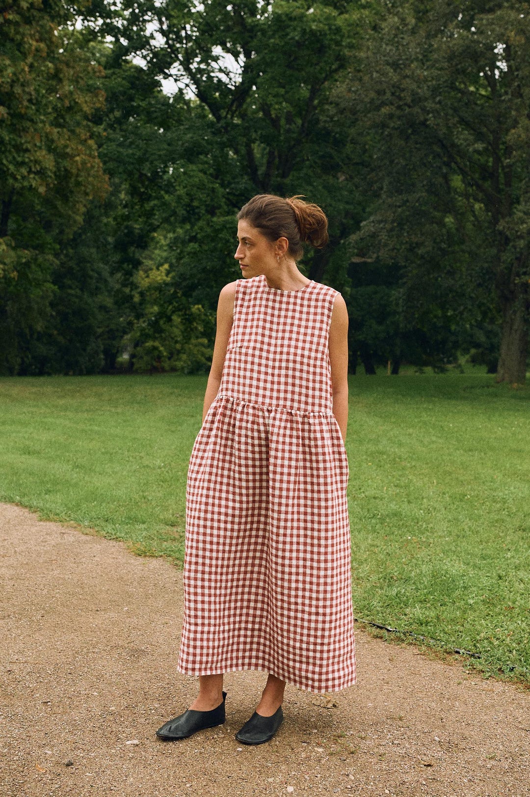 Ieva Terracotta Gingham Smock Dress - Sleeveless Dress - Linen Dress - Oversized Dress - Summer Dress - Smock Dress - Gingham Dress