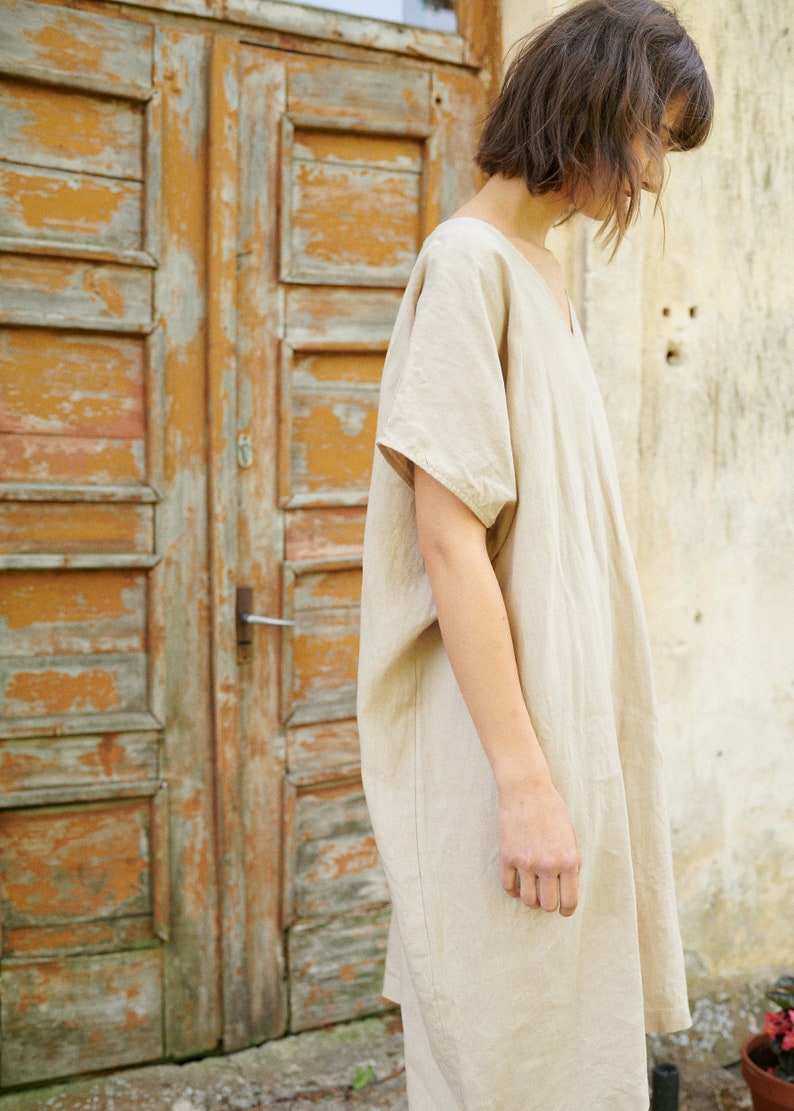 Amalfi beige dress One size dress Oversized linen dress Linen dress Summer dress Loose linen dress Soft linen dress image 4