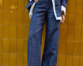 Linen Jeans - Brit - Blue Denim Linen Pants - Wide-leg Jeans - Woman's 100% Linen Trousers - Wide Woman's Pants - Loose-Fit Trousers