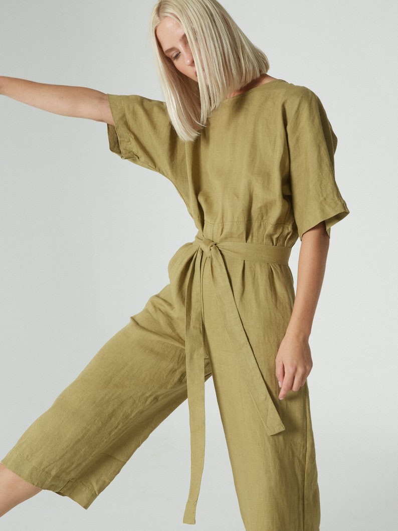 Olivia Olive Jumpsuit Linen Jumpsuit Oversized Jumpsuit Etsy