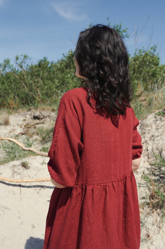 Beth Burgundy Red Dress - Linen Dress - Summer Linen Dress - Short Linen  Dress - Etsy