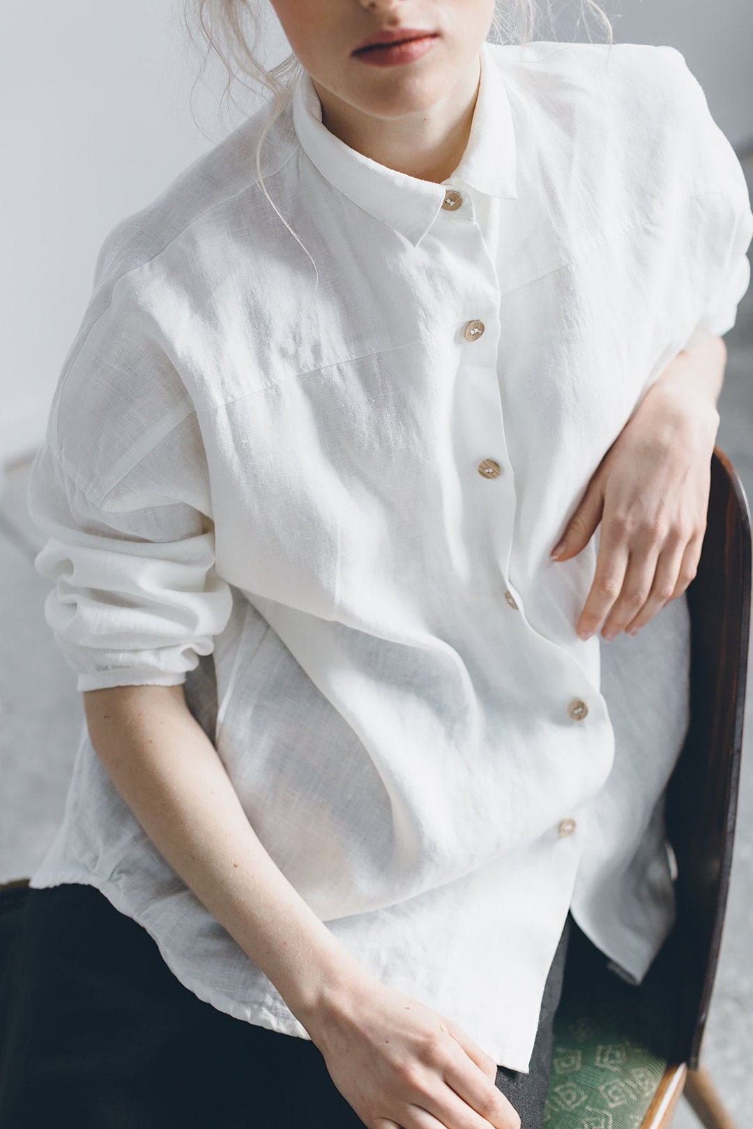 Lyn Milky White Shirt Washed Linen Shirt Linen Shirt - Etsy Norway
