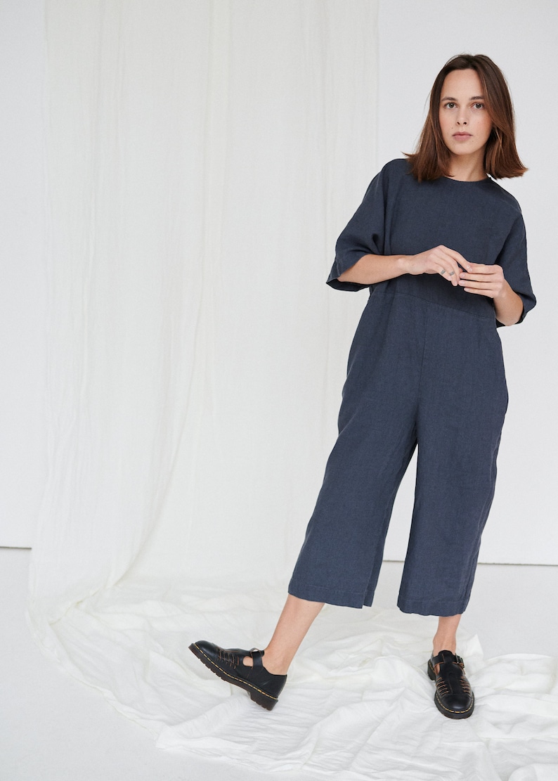 Olivia Graphite Grey Jumpsuit Linen Jumpsuit Oversized Etsy
