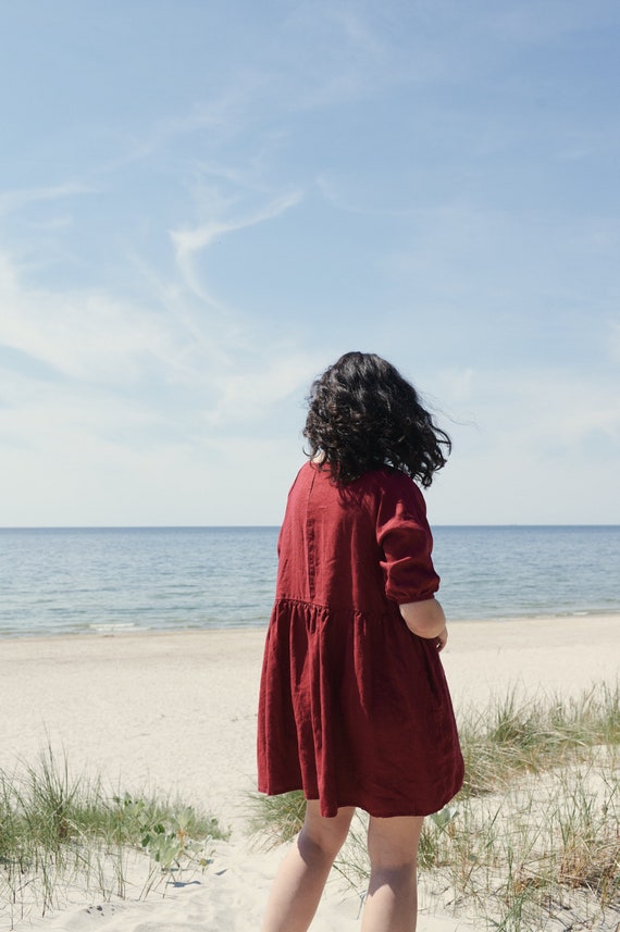 Beth Burgundy Red Dress - Linen Dress - Summer Linen Dress - Short Linen  Dress - Etsy
