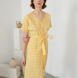 Yellow Gingham Linen Dress main image 1