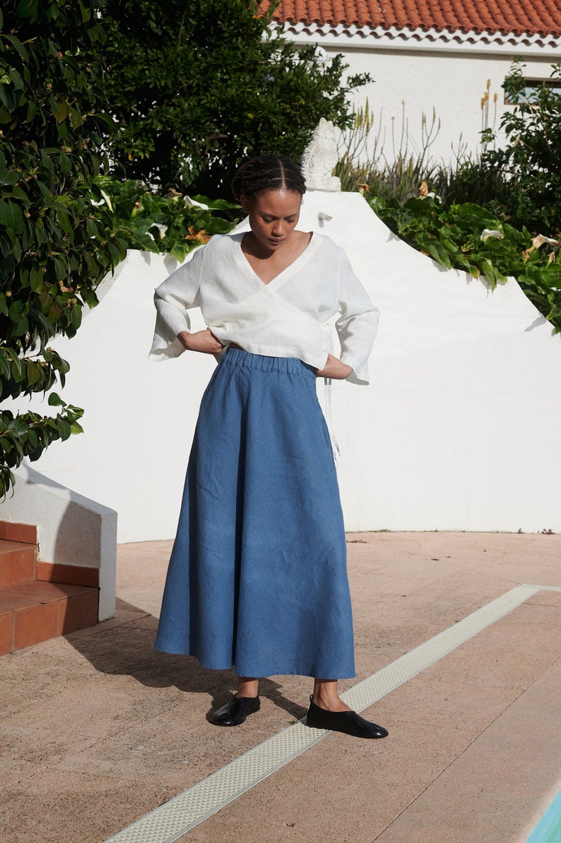 Lily stellar blue linen skirt Maxi skirt Simple linen skirt Soft linen skirt Linen skirt A-line skirt image 1