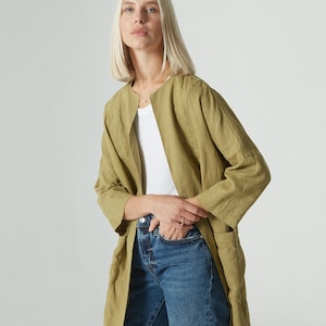 Juniper olive jacket Linen jacket Linen coat Oversized linen jacket Linen cardigan Minimal linen jacket image 1