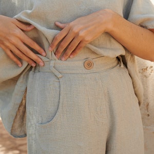 Frankie natural grey waffle linen trousers Barrel linen trousers Washed linen trousers Soft linen linen trousers Linen clothes image 3