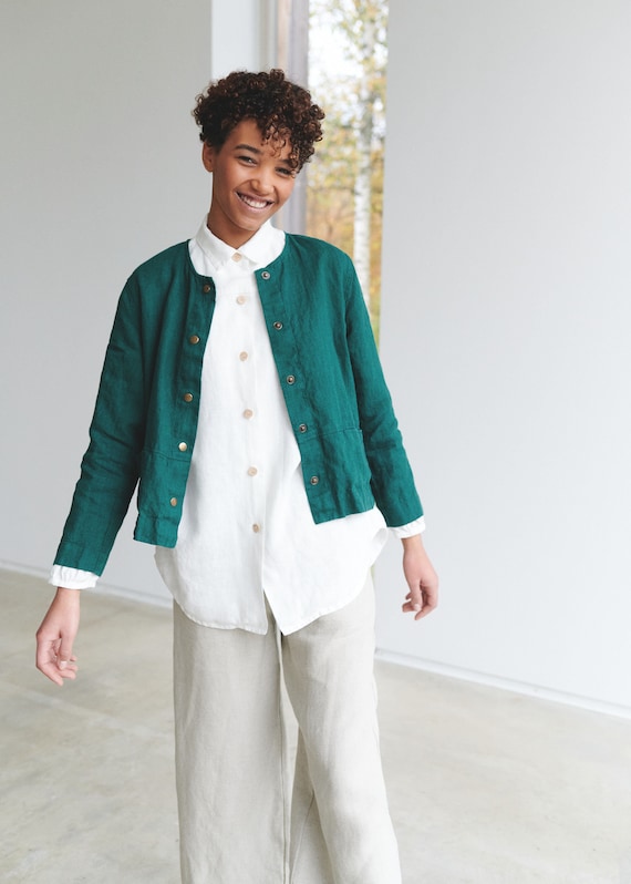 Francis Emerald Green Jacket Medium Weight Linen Jacket - Etsy