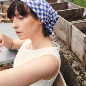 Ready to ship Blue gingham linen bandana Bandana Linen bandana Linen scarf image 7