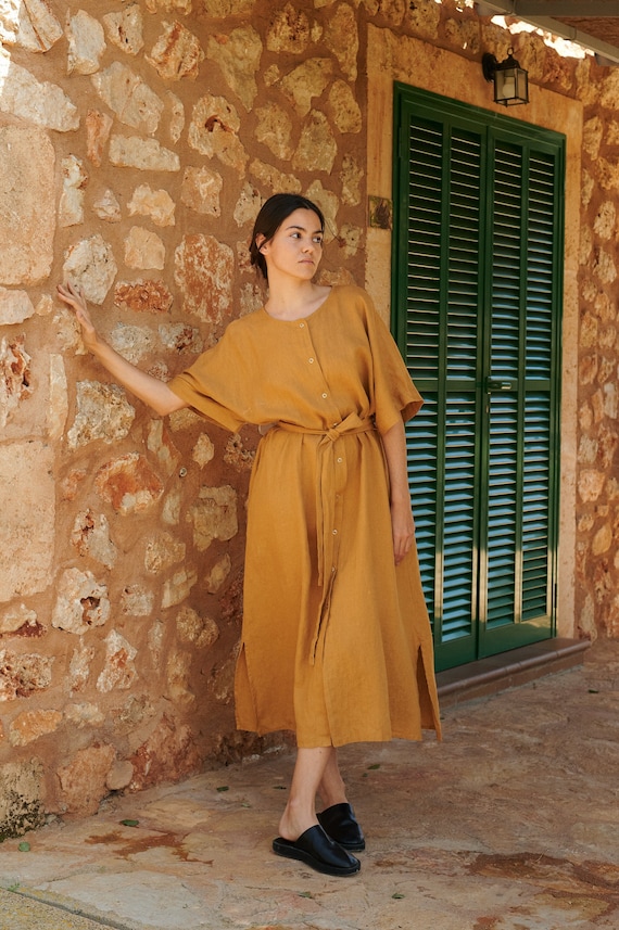 Buy Athiec Camel Oversized Linen Dress - Snap Button Linen Dress - Summer Linen  Dress - Linen Tunic Dress - Maxi Linen Dress - Online in India - Etsy