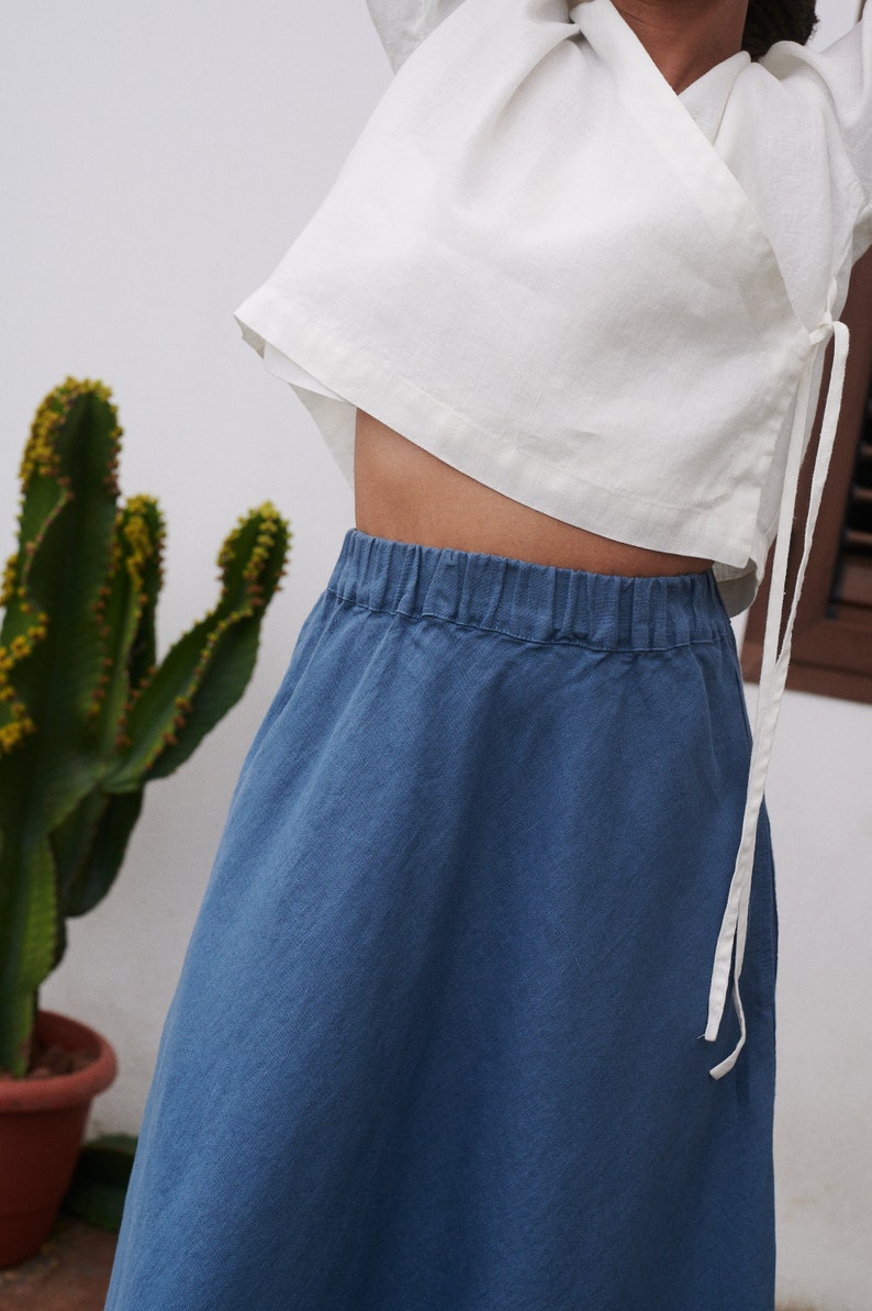 Lily stellar blue linen skirt Maxi skirt Simple linen skirt Soft linen skirt Linen skirt A-line skirt image 5