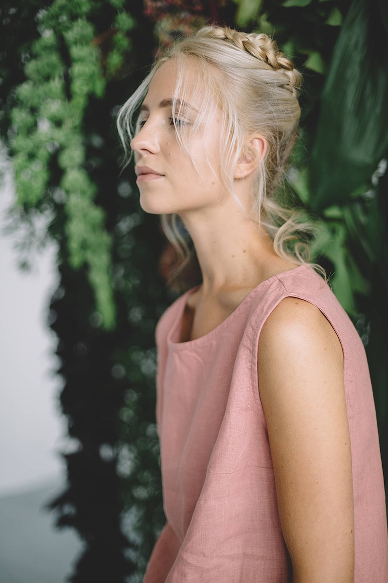 Luna blush salmon top Basic linen top Linen tank top Linen blouse Linen shirt Blush salmon top image 3