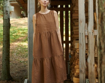 Ready To Ship - Amalie brown linen wool blend dress - Wool linen dress - Linen dress - Mini linen dress - Winter dress