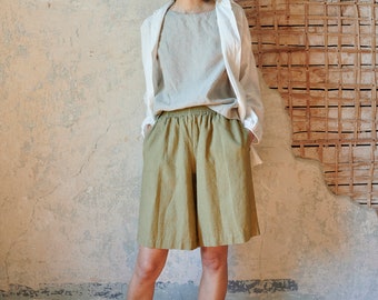 Hike olive shorts - Linen shorts - High waisted linen shorts - Summer shorts - Minimal linen shorts