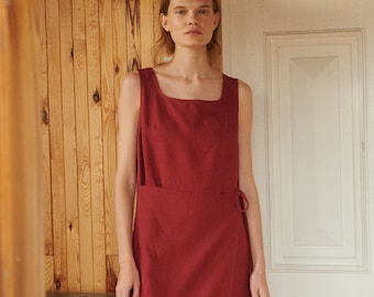 Alexandra burgundy red linen dress - Wrap skirt linen dress - Loose linen dress - Long summer linen dress