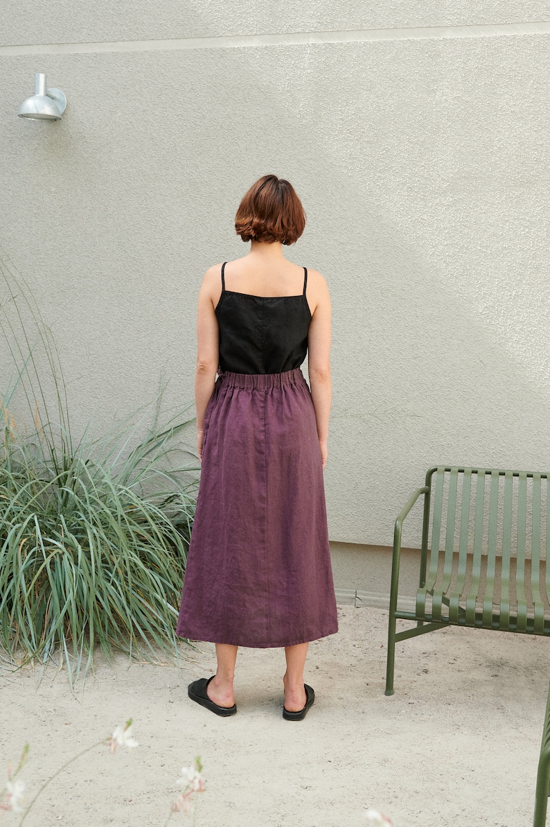 Jura eggplant violet skirt Wrap linen skirt Long wrap skirt Black linen skirt image 7