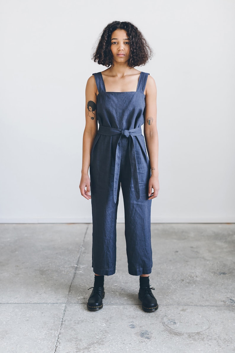 Naomi Navy Blue Jumpsuit Linen Jumpsuit Oversized Jumpsuit Etsy