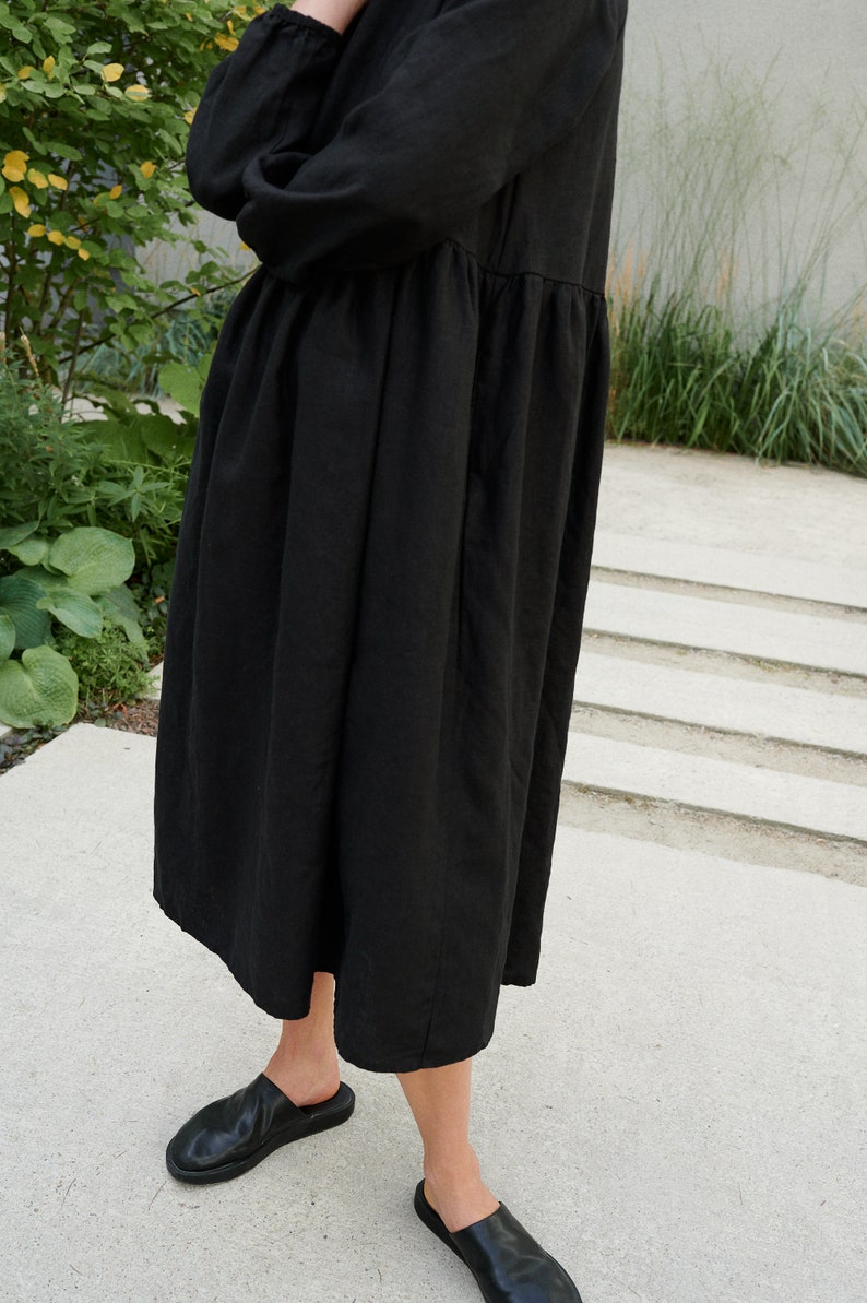 13074 Black Linen Dress