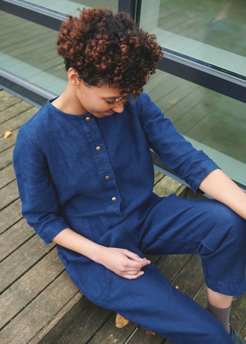 Martin Heavy Navy Blue Jumpsuit Heavy Linen Jumpsuit Linen Etsy