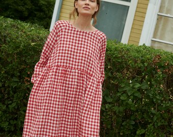 chinese dress ladies Faubert Mini Dress Red Gingham