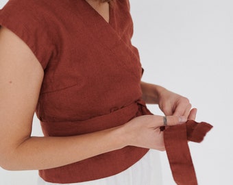 Amelia Terracotta Top - Wrap Top - Wrap Linen Top - Linen Top