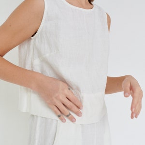 Crop milky white top Basic linen top Linen tank top Linen blouse Soft linen clothing White linen top image 5