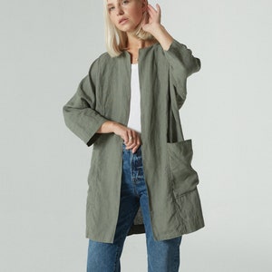 Juniper pine green jacket - Linen jacket - Linen coat - Oversized linen jacket - Linen cardigan - Minimal linen jacket