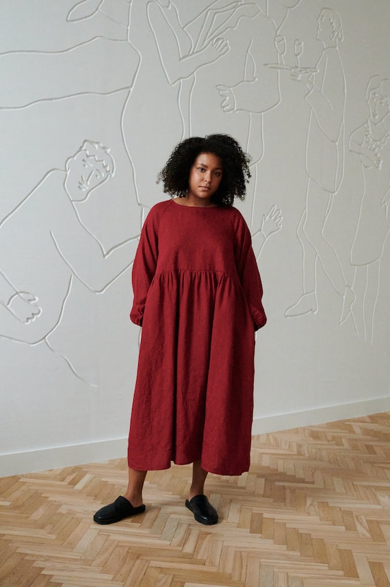Margo Burgundy Red Linen Dress -oversized Linen Dress - Linen Dress - Fall Linen  Dress - Long Linen Dress - Etsy Australia