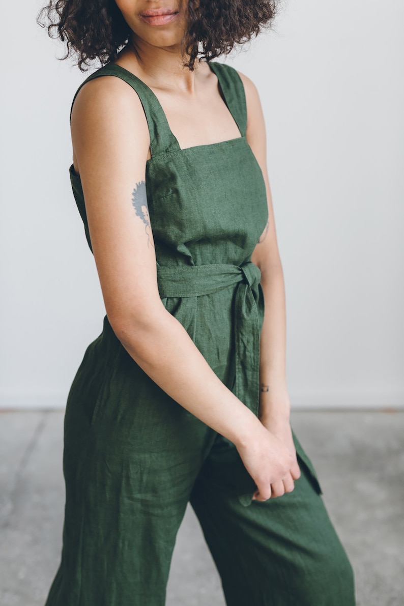 Naomi Forest Green Jumpsuit Linen Jumpsuit Oversized Etsy Singapore