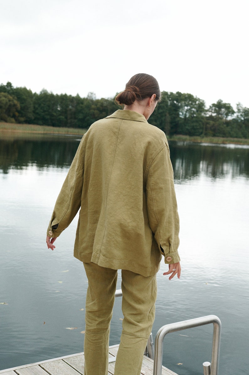 Bill heavy olive jacket Utility jacket Work jacket Workwear Utility Jacket Heavy linen jacket Linen coat image 8