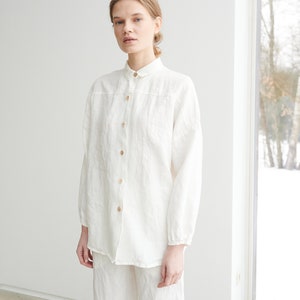 Lyn Milky White Shirt Loose Linen Shirt Linen Shirt Drop Shoulder Shirt ...
