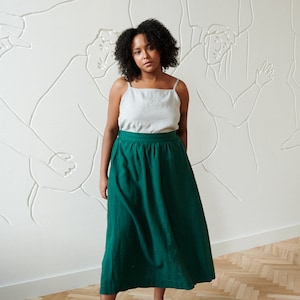 Lina emerald green skirt Maxi linen skirt Linen skirt A line linen skirt Long linen skirt image 3