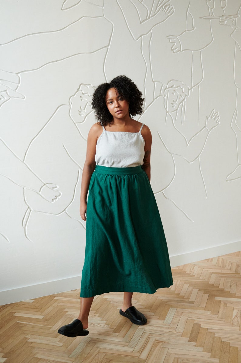 Lina emerald green skirt Maxi linen skirt Linen skirt A line linen skirt Long linen skirt image 3