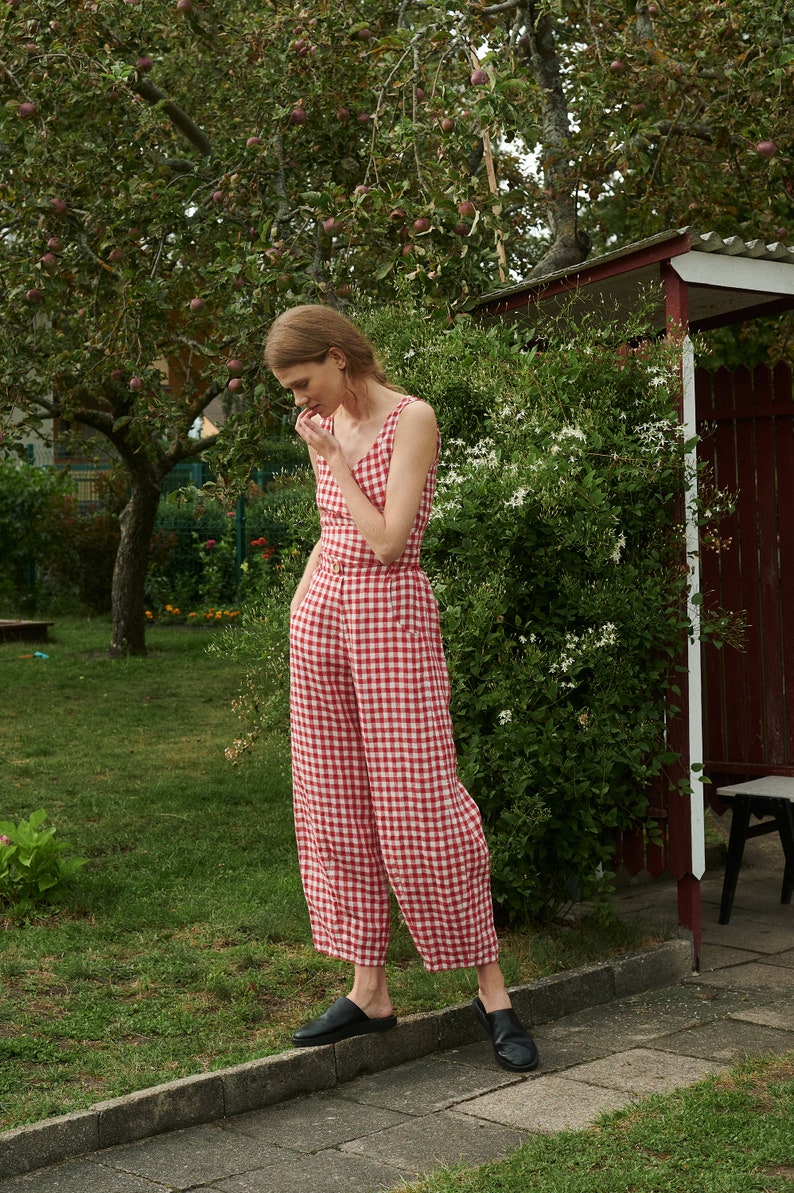 Frankie red gingham linen trousers Linen pants Linen Trousers Gingham Linen Trousers image 6