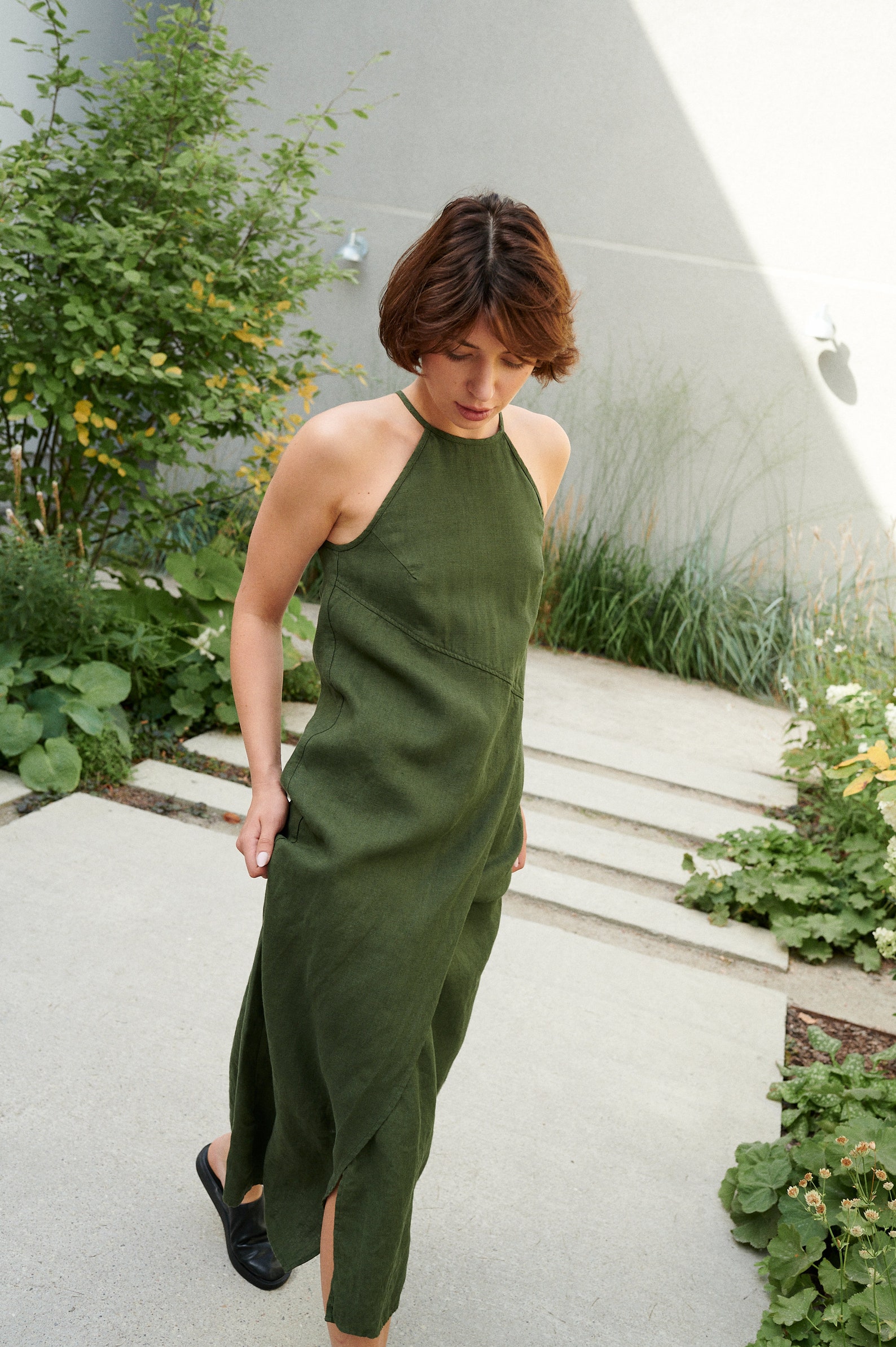 Mira Forest Green Dress Spaghetti Strap Linen Dress Linen - Etsy