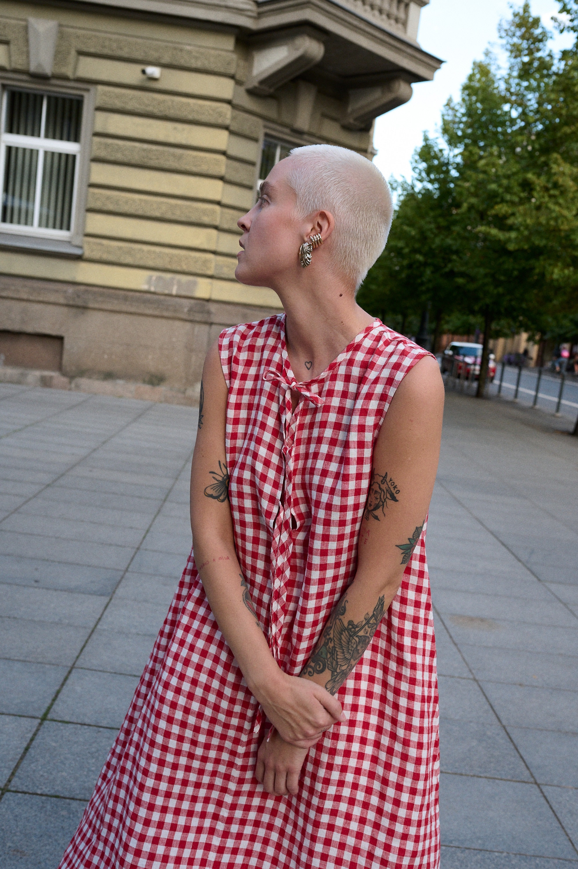 Linenfox Cara Midi Gingham Linen Dress Xs / Red Gingham