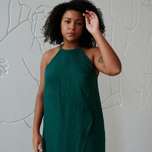 Mira emerald green dress - Spaghetti strap linen dress- Linen dress - Long linen dress
