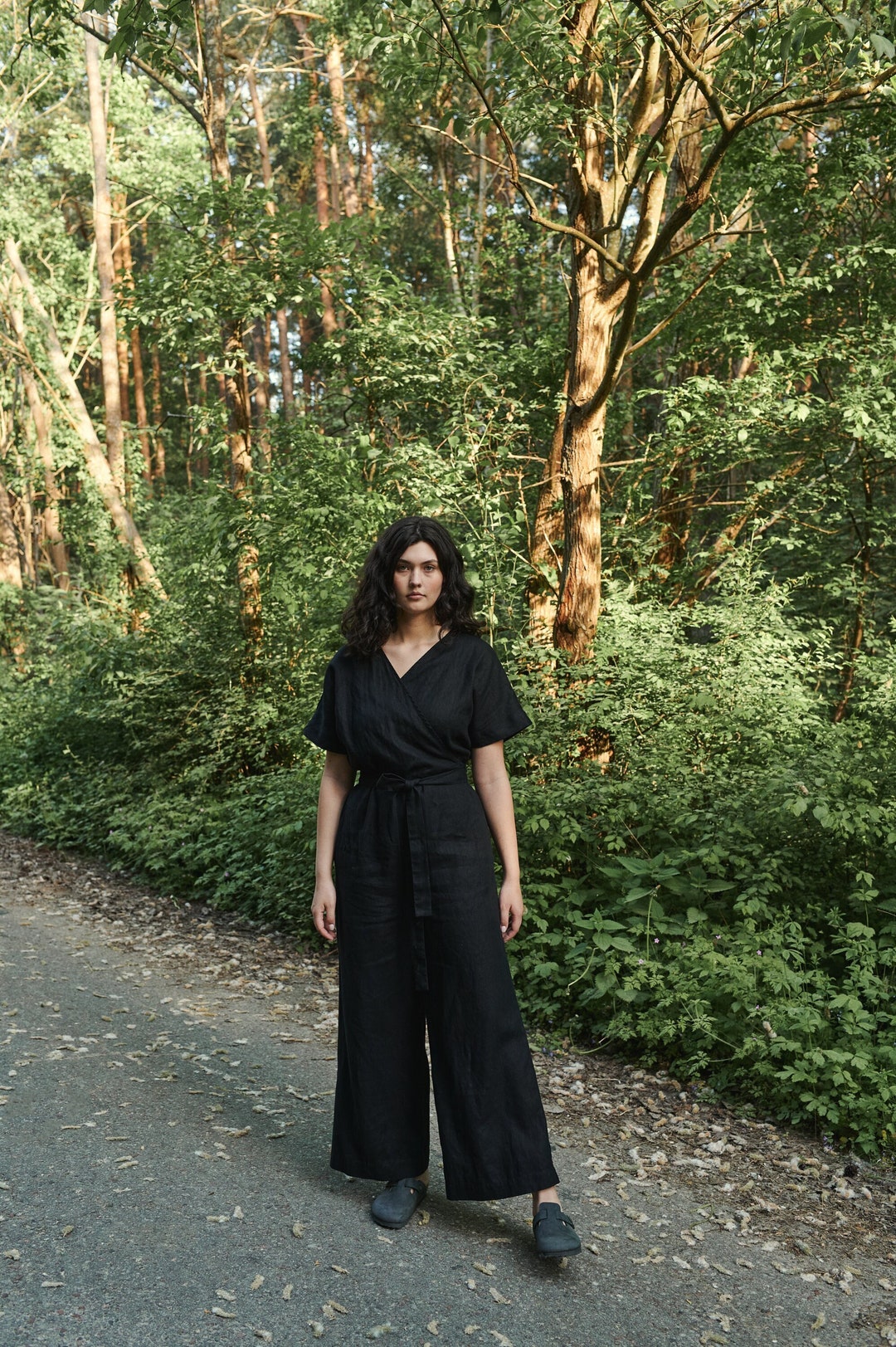 Aimee Linen Top - Black