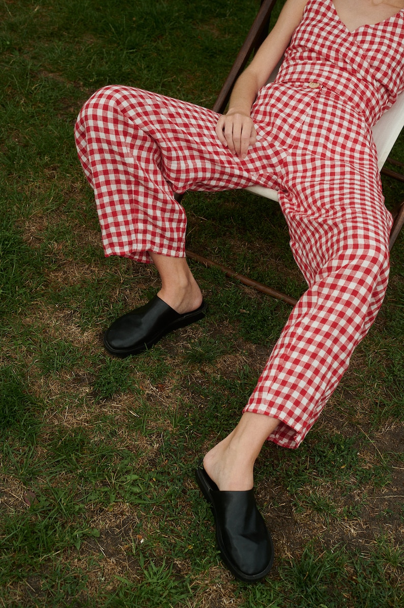 Frankie red gingham linen trousers Linen pants Linen Trousers Gingham Linen Trousers image 2