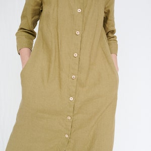 Elena olive dress Button down dress Long linen dress Maxi linen dress Soft linen dress image 5