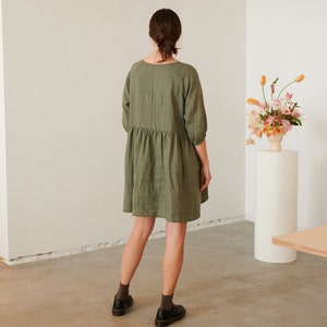 Beth pine green dress Linen dress Summer linen dress Short Linen dress image 3