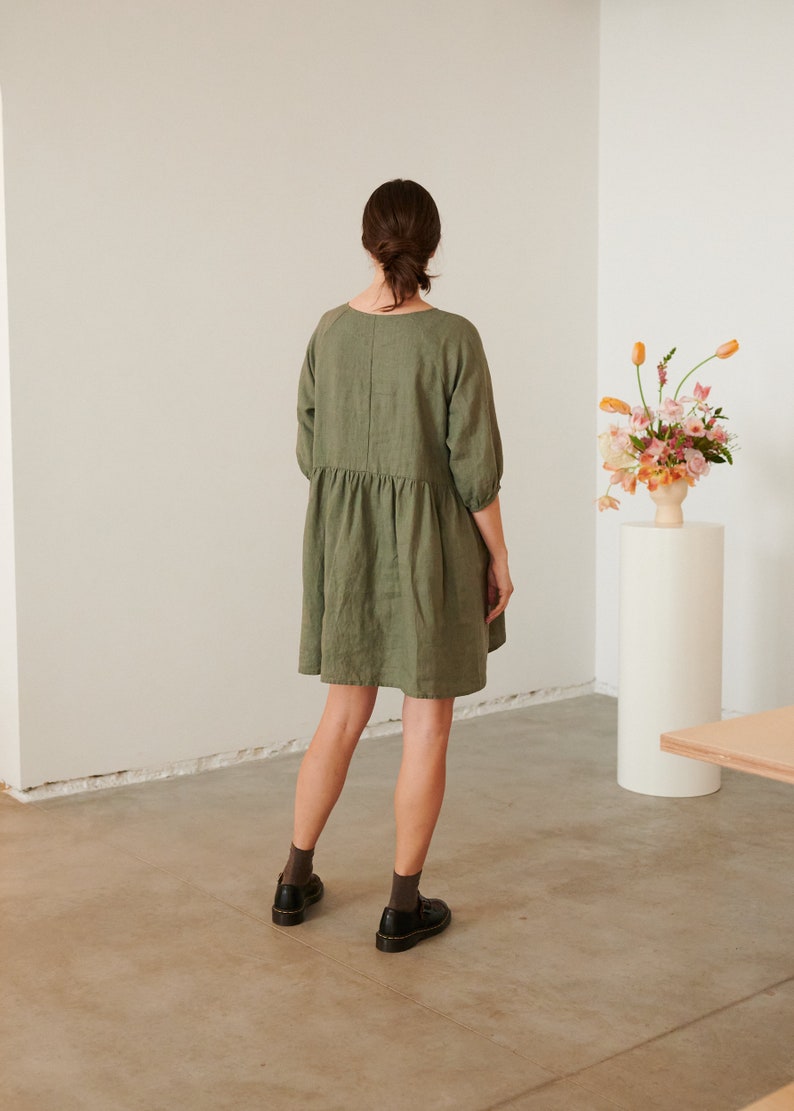 Beth pine green dress Linen dress Summer linen dress Short Linen dress image 3