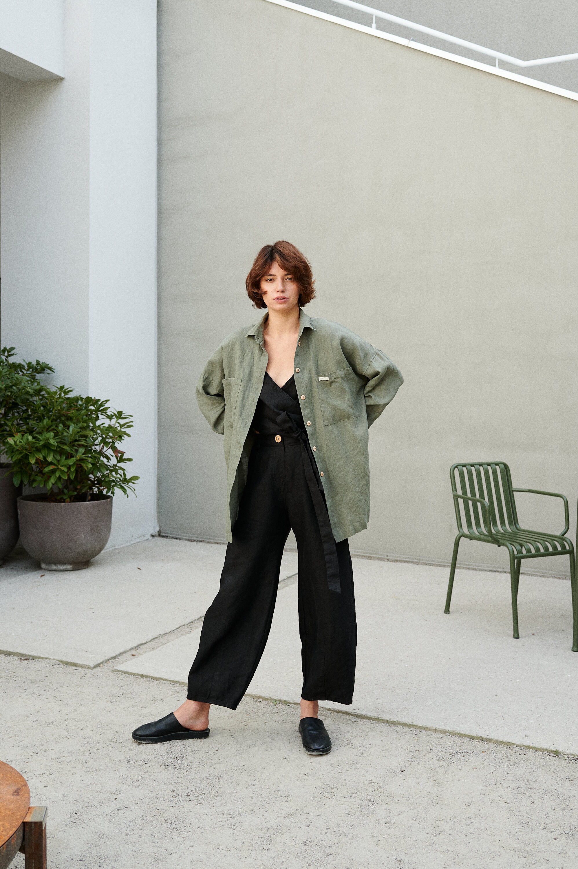 Vika Pine Green Shirt - Washed Linen Shirt - Linen Shirt Vika Pine Green Shirt - Washed Linen Shirt - Linen Shirt