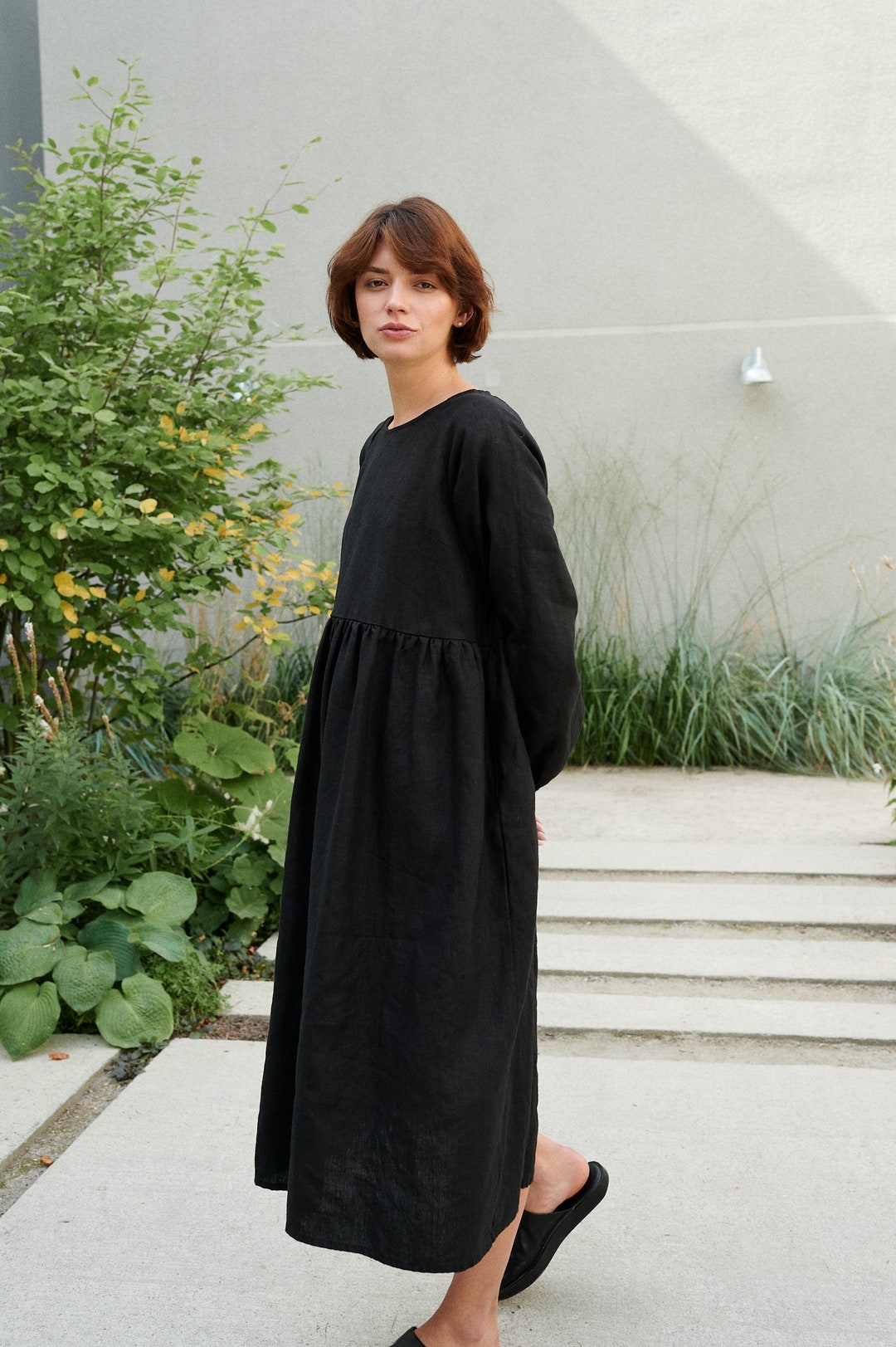 Margo Black Linen Dress - Linen Dress - Fall Linen Dress - Long Linen ...