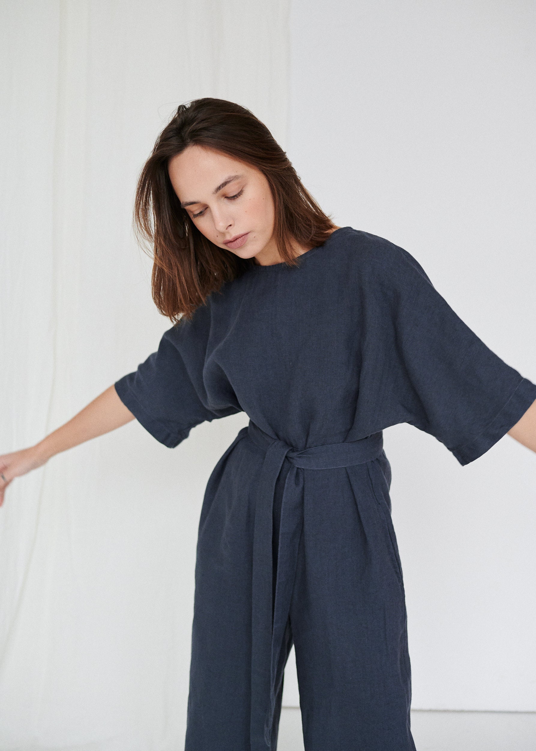 Olivia Graphite Grey Jumpsuit Linen 