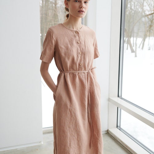 Bloom Dusty Peach Dress Simple Linen Dress Summer Dress - Etsy