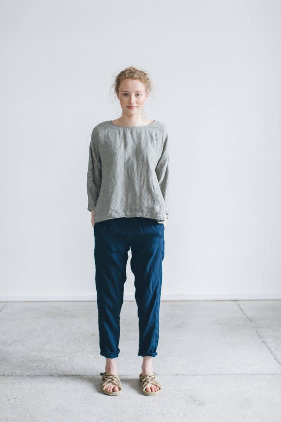 Nova Navy Blue Trousers Tapered Linen Pants Classic Linen - Etsy